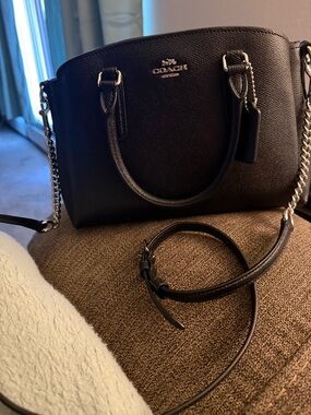 Coach Black Pebbled Leather Satchel with Chain Strap
